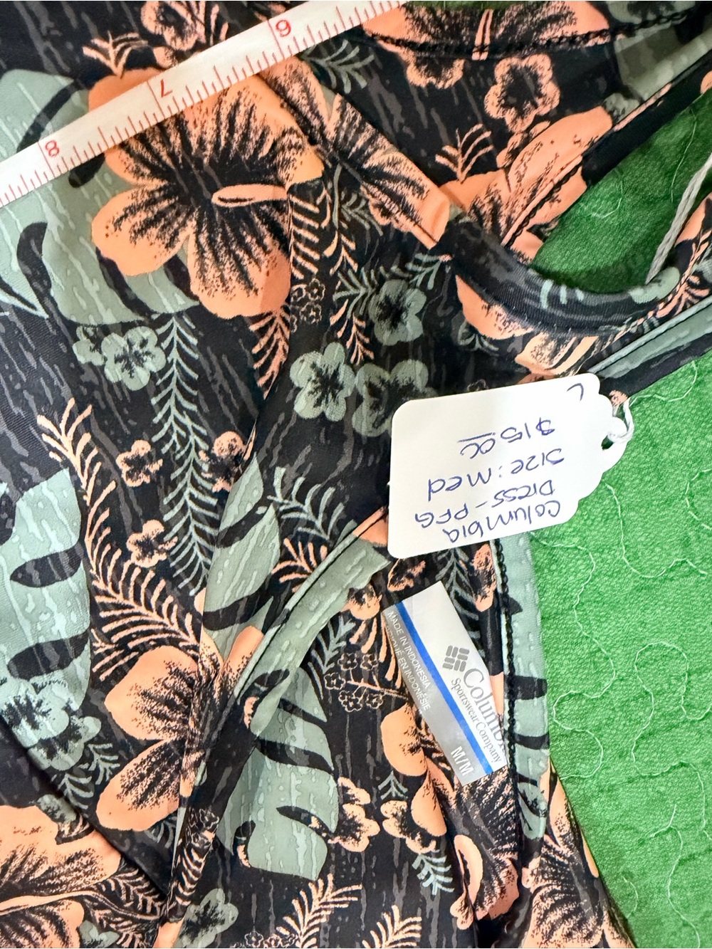 Columbia Black Dress with Peach Floral & Mint Leaf Print